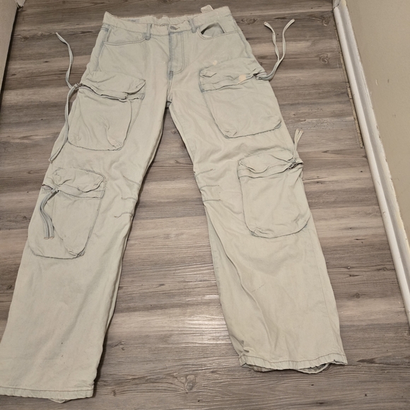 Zara Other - Y2K Zara Men's Cargo Pants Trouser, Skateboard Baggy Wide Leg Lt. Blue Gray Pant